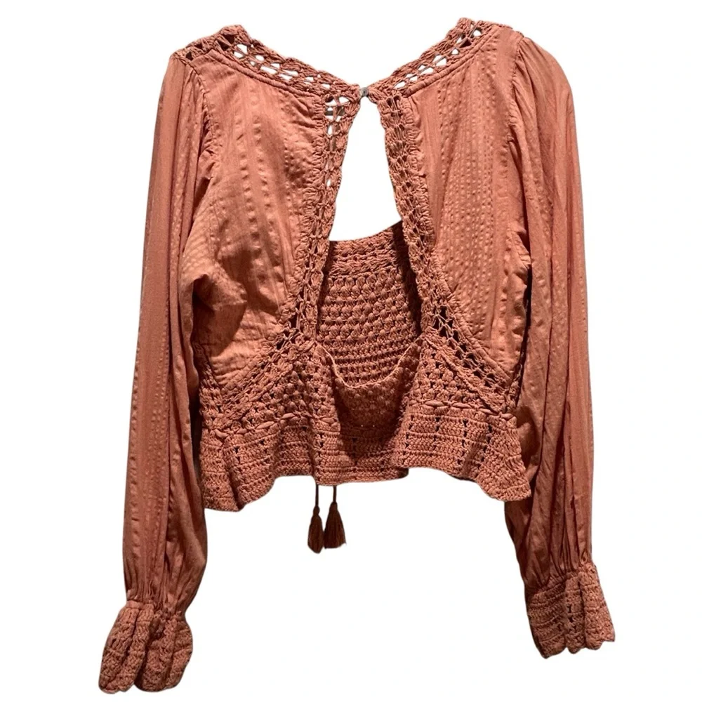 Free People Dusty Rose Crochet Peasant Crop Top
